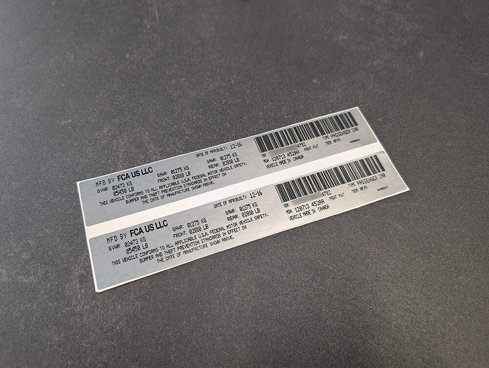 FCA CHRYSLER Custom Decal Sticker ID Label Tire Loading Information VIN