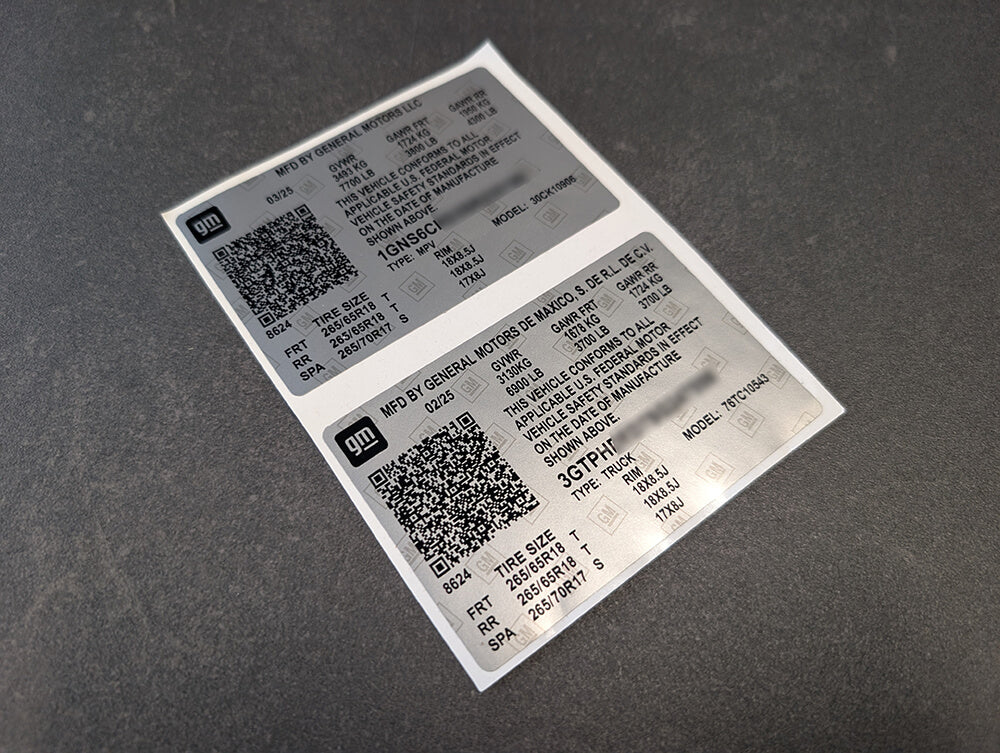 Custom Vehicle vin label stickers