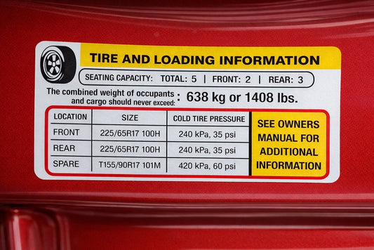 Custom CHEVROLET, Ford, Tire Pressure and Loading Information Sticker