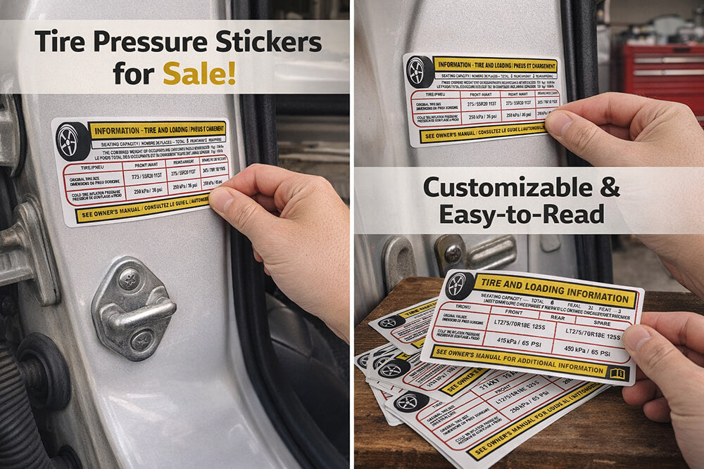 Custom CHEVROLET, Ford, Tire Pressure and Loading Information Sticker