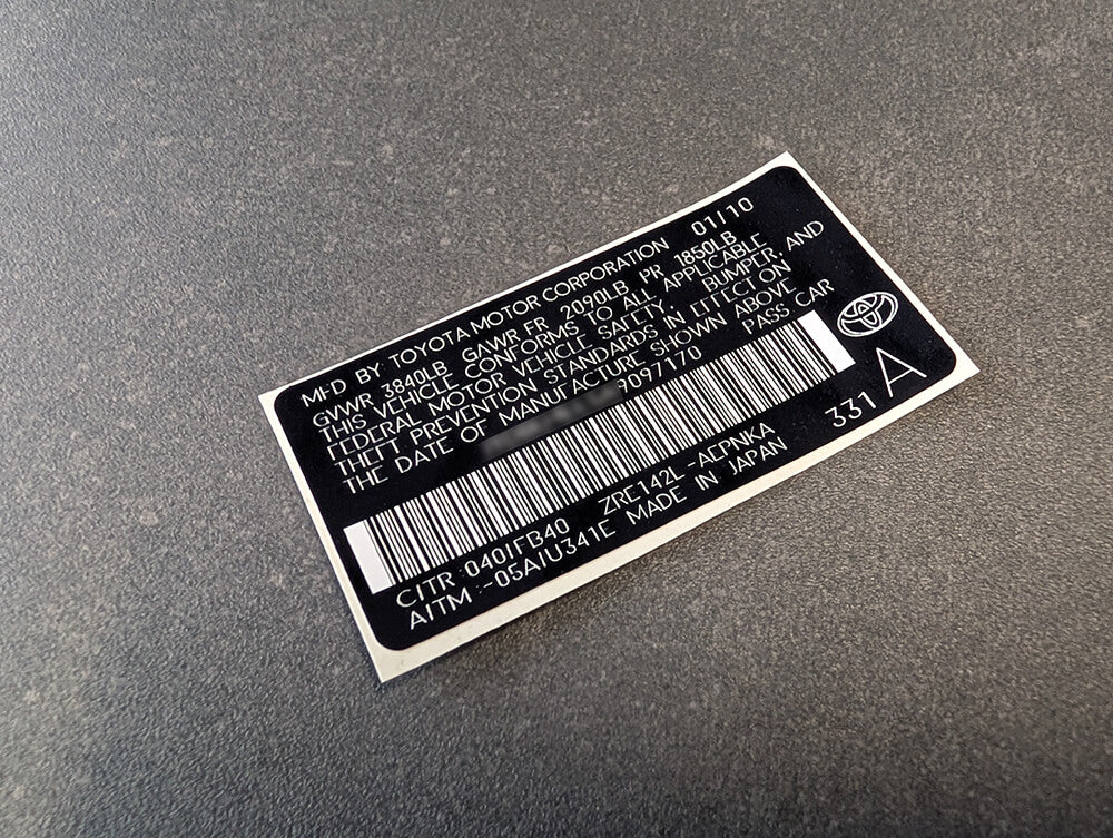 Custom Vehicle vin label stickers